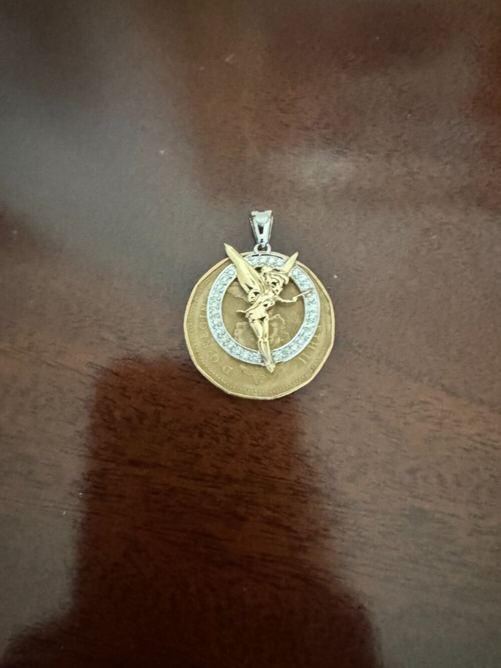 Authentic Disney 14K Gold Tinker Bell Two-Tone Silhouette Pendant - Picture 4 of 4